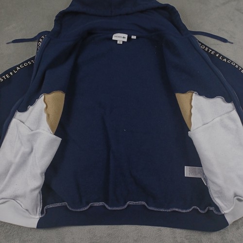 Lacoste Jacket Mens Large Blue Geometric Logo Full Zip Hooded Preppy Casual - Picture 6 of 9