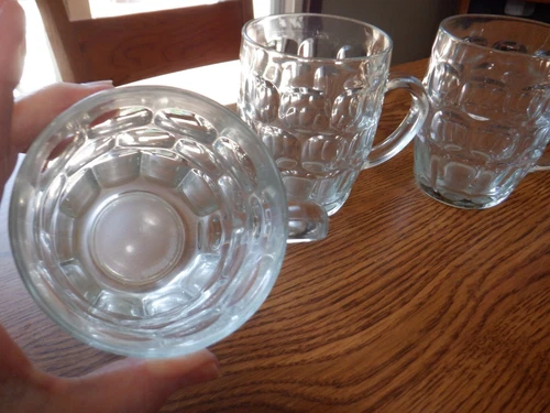 Vintage Set Of 4 Arcoroc France Barrel Mugs Thumbprint Clear Glass