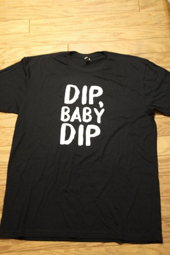 PDQ Restaurant Dip Baby Dip Black Tshirt Spelled Out Chicken Logo on back