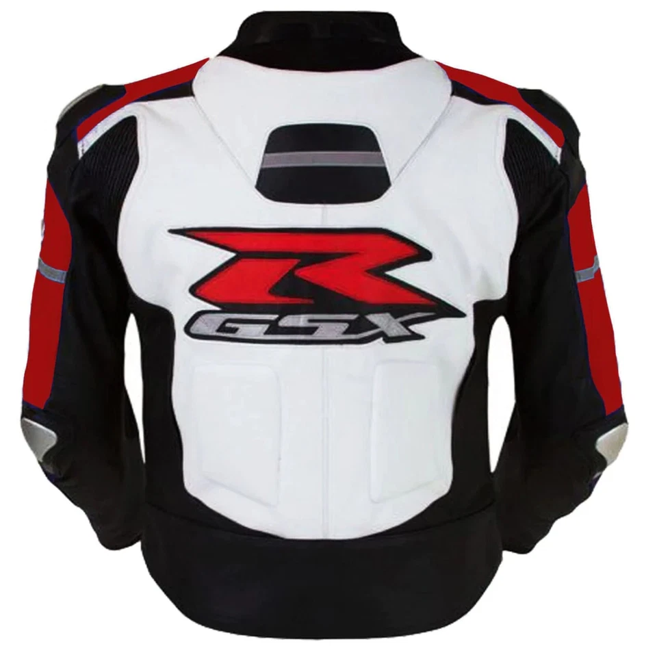 Chaqueta de cuero roja para carreras de motocicletas Suzuki GSXR para hombre Foto 2 de 3