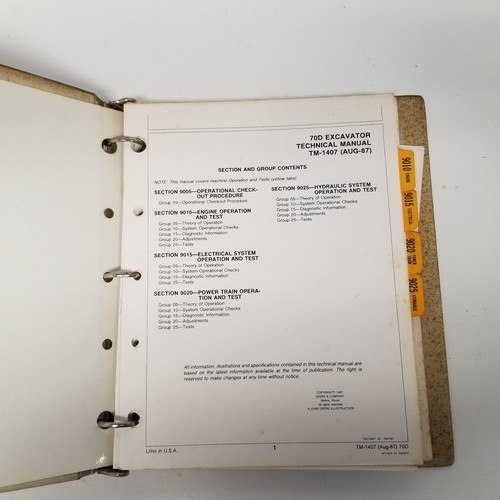 John Deere 70D Excavator Technical Manual TM-1407 (1987) - Picture 3 of 8