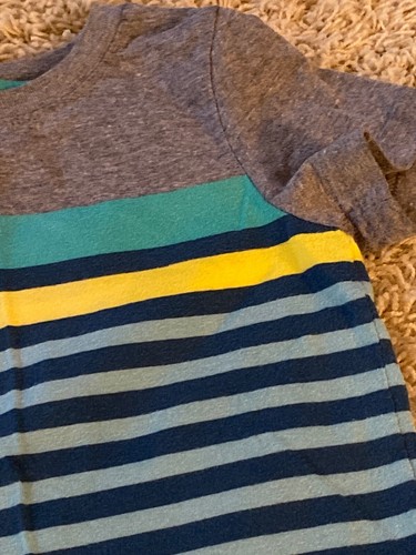 Cat & Jack Boys Gray Blue Yellow Stripe Tee Size 2t - Picture 2 of 4