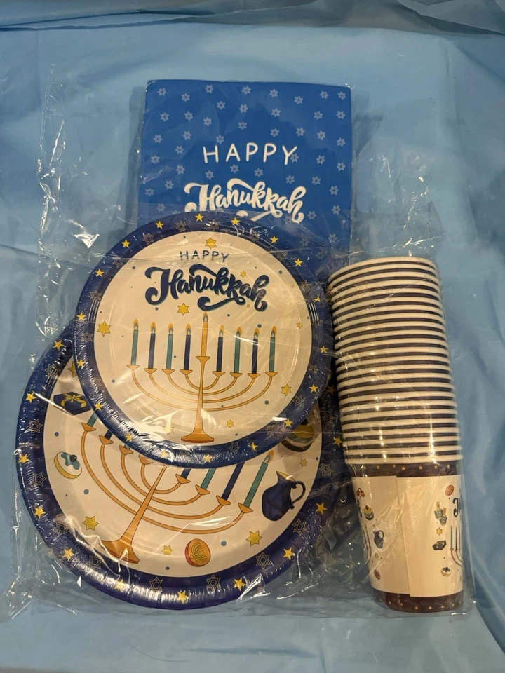 Hanukkah Party Set for 24 Guests Chanukah Tableware Set Brand New - Image 2 of 4