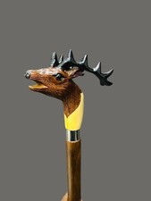 Hand Carved Wooden Walking Cane Ash Wood Deer Head Handle