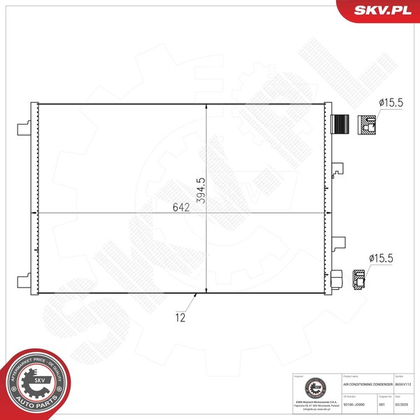 Esen SKV Kondensator Klimaanlage 86SKV112 Aluminium FüR Nissan Qashqai 1 J10 VAN-image