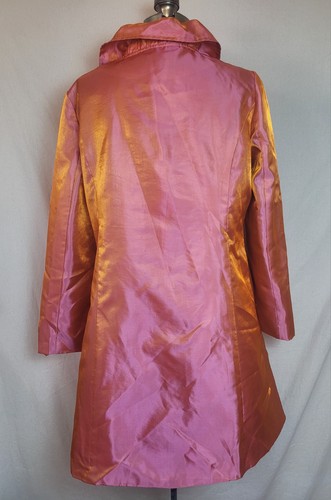 UBU 90’s Y2K Metallic Orange Yellow Shift Shiny Mid Length Light Trench Coat M - Picture 3 of 15