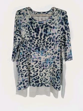 Tunic LOGO Lori Goldstein Animal Print Contrast Double Ruffle Knit Plus QVC 3XL