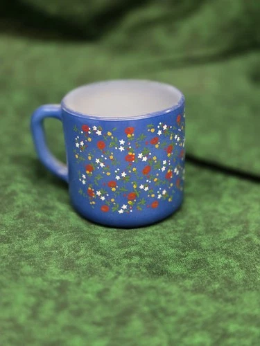 Vintage Rare Federal Glass Mug Floral Blue Mug Vintage Milk Glass Cup