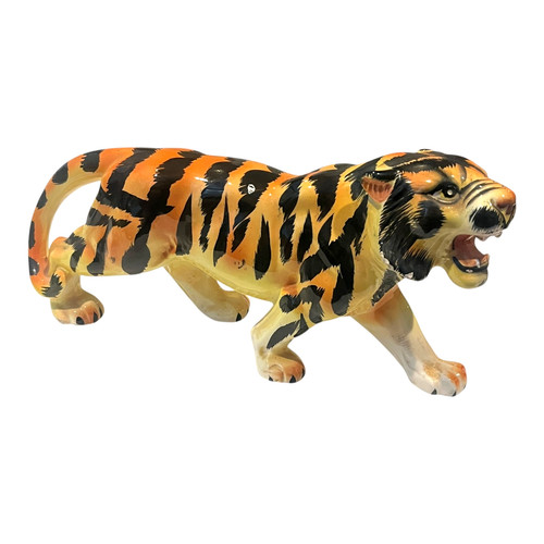 Vintage Ceramic Tiger Figurine 13" Large Glossy Prowling Statue Safari Decor