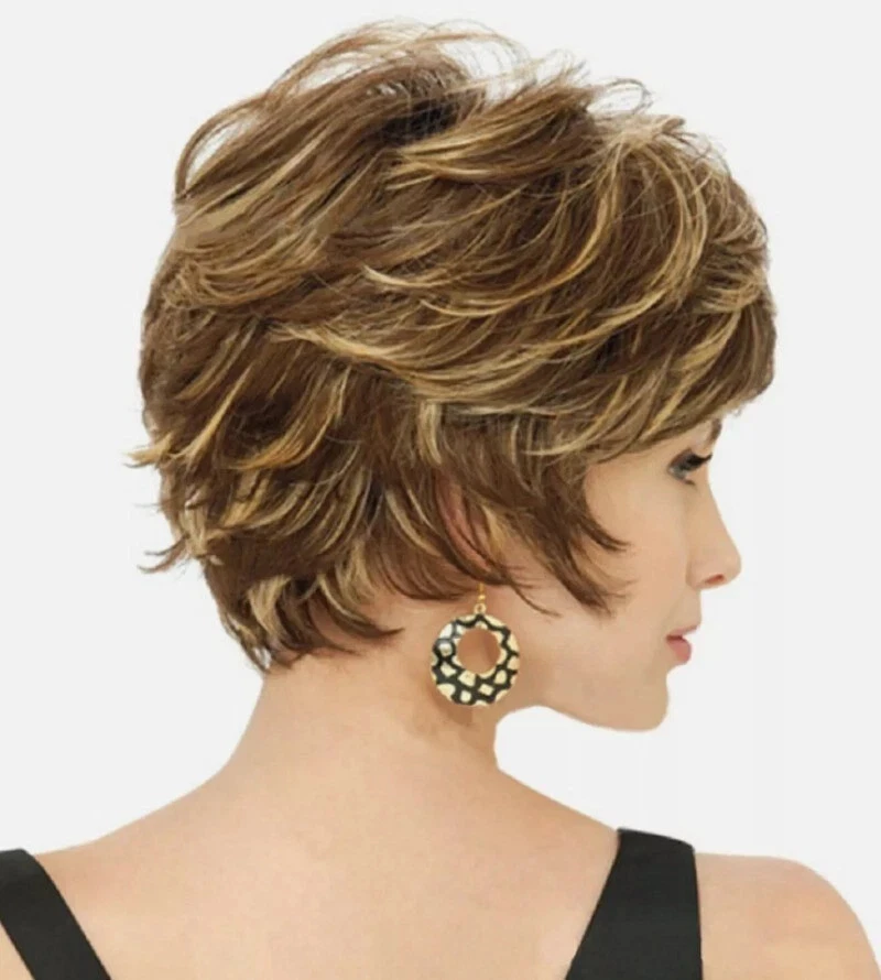 Pelucas sintéticas cortas para mujer cabello castaño corte pixie vestido elegante peluca de fiesta Foto 4 de 4