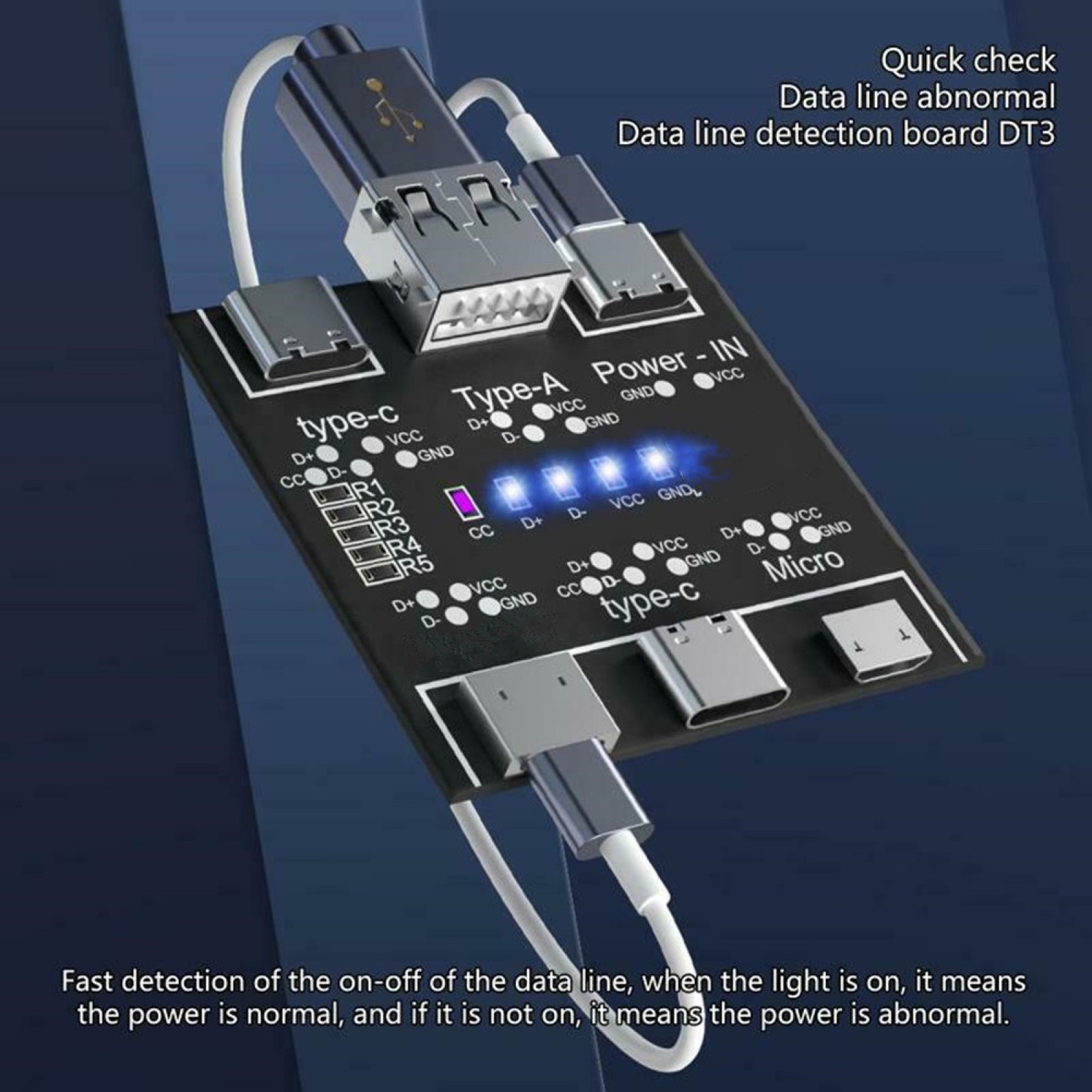 DT3 USB Data Cable Tester Fast Detecter Tool PCB Board For iPhone Micro ...