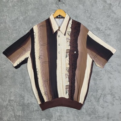 Vtg Alan Stuart Shirt Mens L Abstract Stripe Short Sleeve Pullover Soprano USA