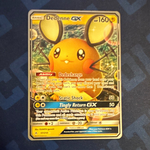 Nintendo Pokemon TCG Dedenne GX Ultra Rare Holo 57/214 EN 2019 160HP