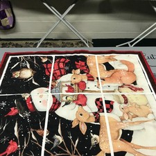 Homemade Quilted snowman winter scene wall hanging with a hanging collar