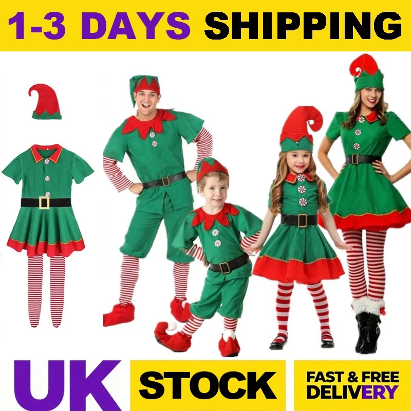 ELF COSTUME  ADULT CHILDS CHRISTMAS FANCY DRESS OUTFIT SANTAS HELPER XMAS - Image 2 of 4