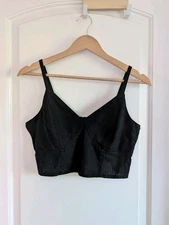 Universal Thread Sz M Linen-Blend Black Crop Top Spaghetti Strap Smocked Back