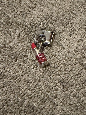Neu Rot CZ Lippenstift Hänger Silber Charm passt allen 9mm Klassisch Italienisch Armband