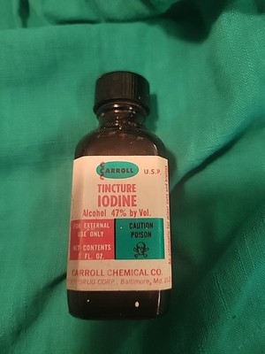 Vintage Carroll company Tincture Iodine Bottle (Almost Empty)