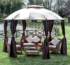 GAZEBO  ACCIAIO ESAGONALE MT.3,50 CON TELI COPERTURA LATERALI ARREDO GIARDINO