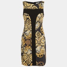 Versace Collection Black Baroque Print Crepe Shift Dress M