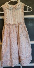 Laura Ashley Pink Floral Girl's Dress Pinafore Pearl Lace Cottage Core sz 5 CUTE