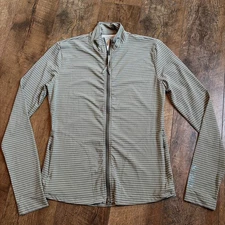 REI’s Crave Designs | ‘Lake Shirt’ Sage Green Striped Full Zip Pockets Swim Xs