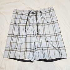 Mossimo Supply Co. Mens Board Shorts Plaid Swim Trunks Light Blue Brown Size 32
