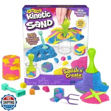 Kinetic Sand, Squish N Create Playset with 13.5oz Blue, Yellow a