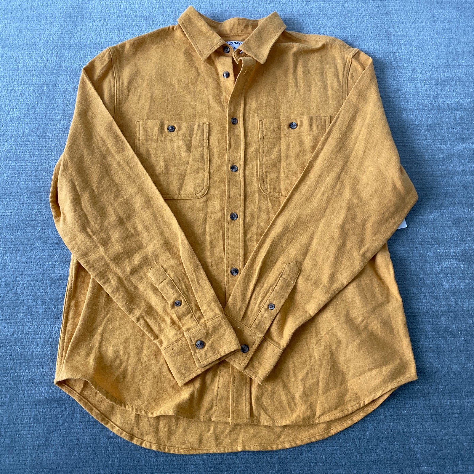 Old Navy Button Shirt Mens L Mustard Yellow Double Brushed Casual Office
