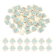 50Pcs 17.6 x 15 mm Alloy Enamel Dog Paw Print Charms for DIY, Sky Blue/Gold