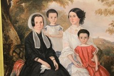 A RARE AND IMPORTANT AMERICAN 19TH C FOLK ART 3 GENERATION FAMILY GROUP PORTRAIT
