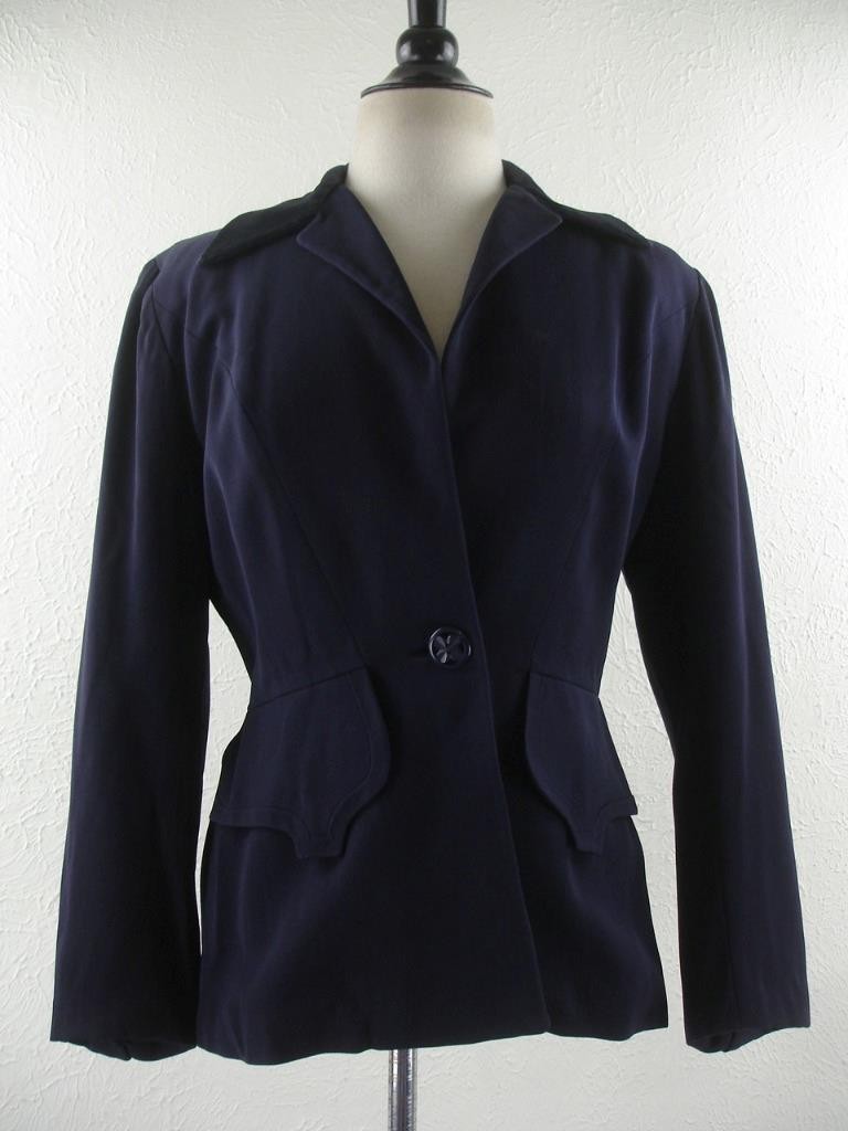 geeks UNIFORM JACKET 【COATING Women's M Vtg 1940's Forstmann Wool Gabardine Navy Blue Suit Coat