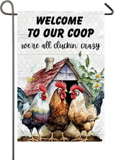 Welcome to Our Coop Chicken Garden Flag 12X18 Inch Double Sided Rustic Rooster Y