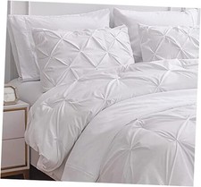 Comforter Set with Sheets, 7 Piece Bed in a Bag Size, Pintuck Bed Queen White