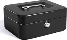 Locking Medium Steel Cash Box with Money Tray,Lock Box,Black
