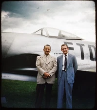 Two men & military plane QFB - 1953 Stereo Realist 3D Slide #1740