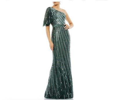 NWT Mac Duggal [10] 5000 Two Tone Sequined One Shoulder Trumpet Gown Green Q831