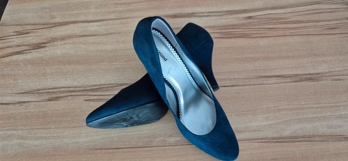 Neue Abendpumps Heels Graceland Gr. 44 -blaues Velourleder 8,5 cm Absatz