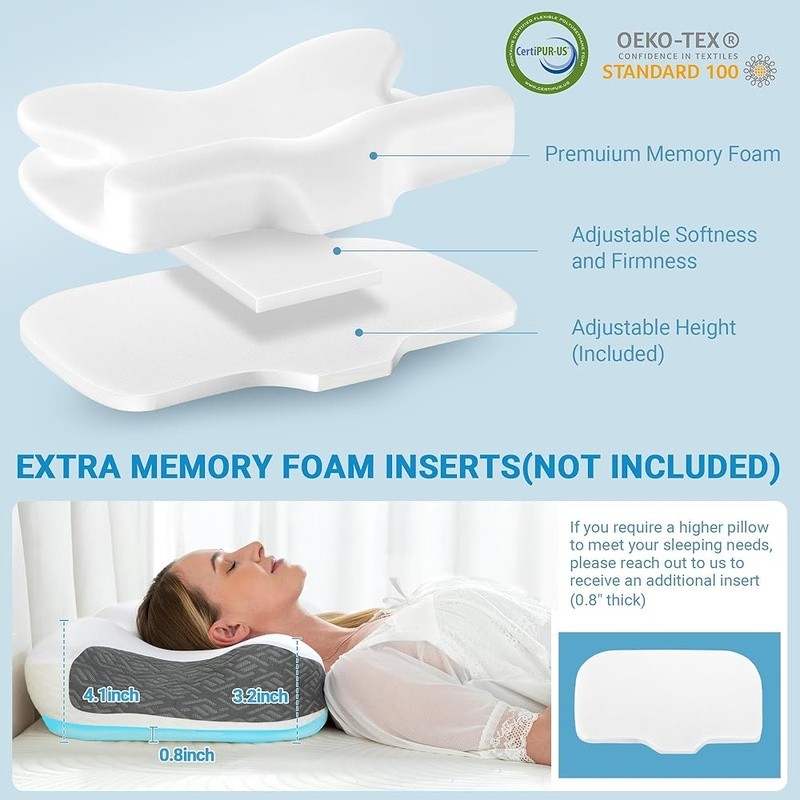 Pillow Ergonomic Memory Foam Neck Support Sleep Apnea Side Sleeper Cushion