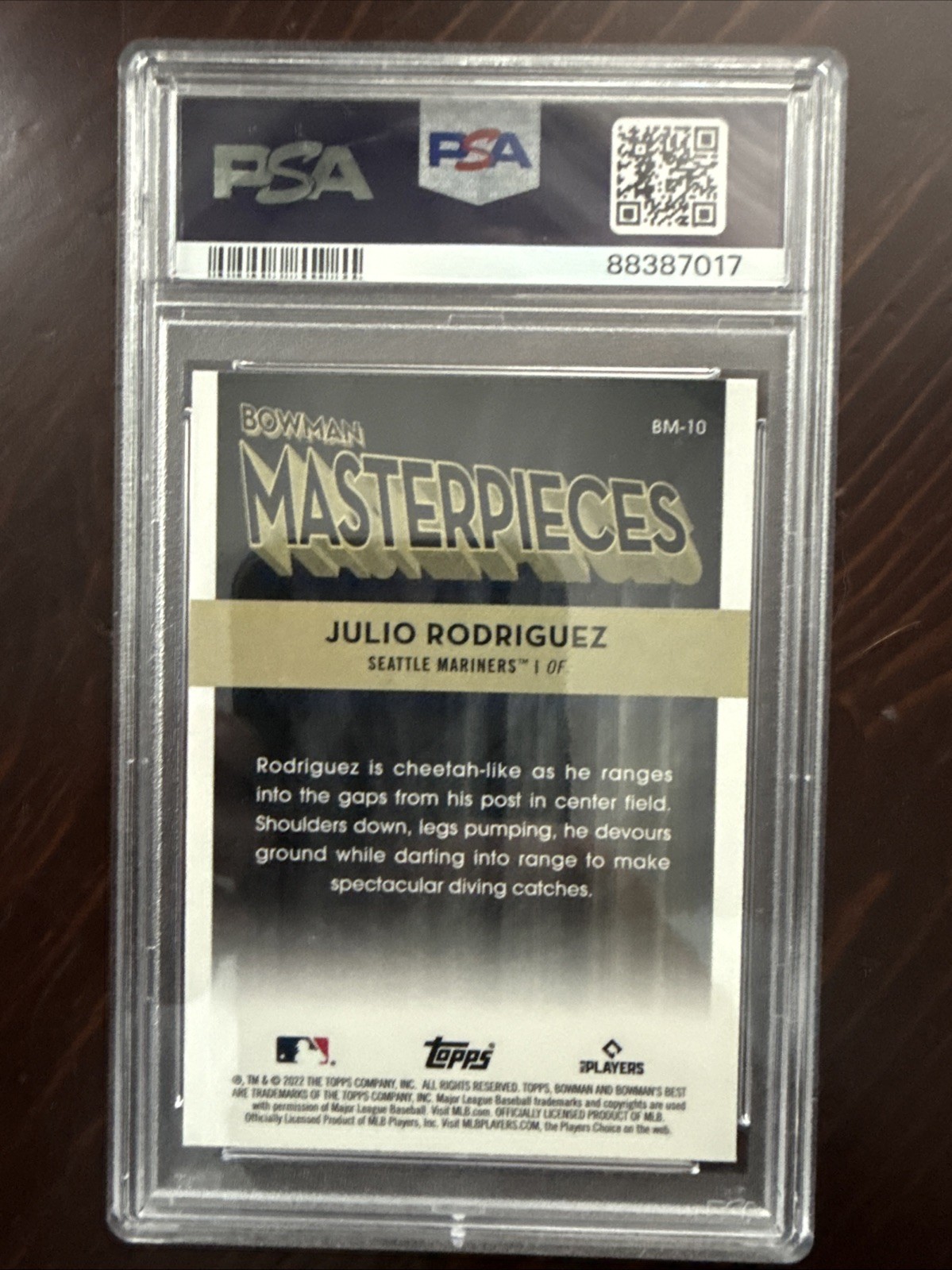 JULIO RODRIGUEZ PSA 10 2022 BOWMAN'S BEST MASTERPIECES ATOMIC REFRACTOR RC 7017 view 2