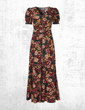 Womens Joe Browns Short Sleeve Vintage Autumnal Floral Puff Sleeve Midaxi Dress