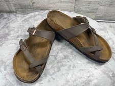 Birkenstock Sandal Slides Women 6.5M Mayari Birko-Flor Shoe Gray Brown Toe Thong