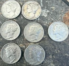 Lot of 7 Mercury Silver Dimes 1935-1941, Assorted Years/Mints, US Coins, Nice!