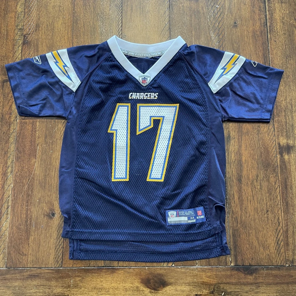 Camiseta deportiva juvenil de los San Diego Chargers azul medio fútbol americano de la NFL Philip Rivers 17 Reebok Foto 3 de 4