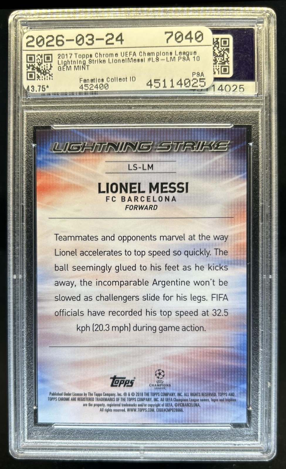 2017 Topps Chrome UEFA Lionel Messi Lightning Strike #LS-LM Barcelona PSA 10 view 2