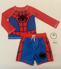 Marvel Spider Man Toddler Boy Swimsuit 2T Rash Guard Trunks 2 PC Set UPF 50 New