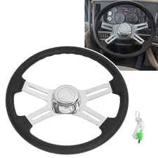 18" Black 3 Hole Steering Wheel 4 Spoke For Freightliner/Kenworth/Peterbilt/Mack
