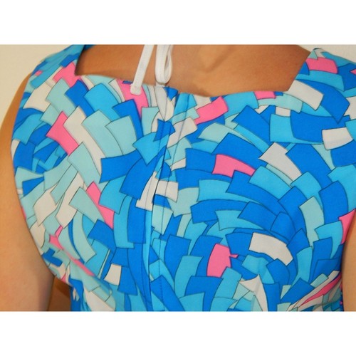 Vtg 60 70's Spectator Aqua Pink Geometric OP ArT Party Maxi Chic MoD Long Dress - Picture 4 of 6