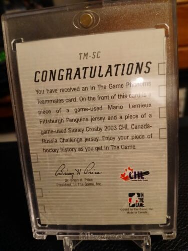 2008 IN THE GAME MARIO LEMUEUX/SIDNEY CROSBY TEAMMATES - Picture 2 of 2
