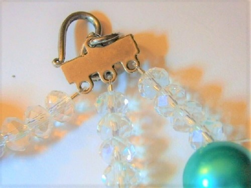 "RUN WAY" Turquoise Silver MOP Rhinestone AB Glass Crystal Rose Pearl Necklace - Picture 7 of 11
